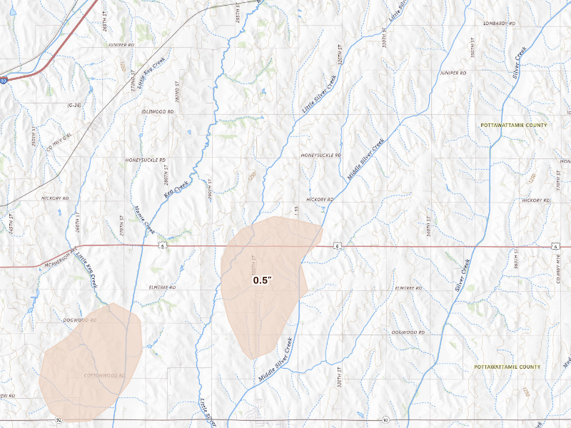 Radar-estimated hail-size map of the storm over Mc Clelland, IA