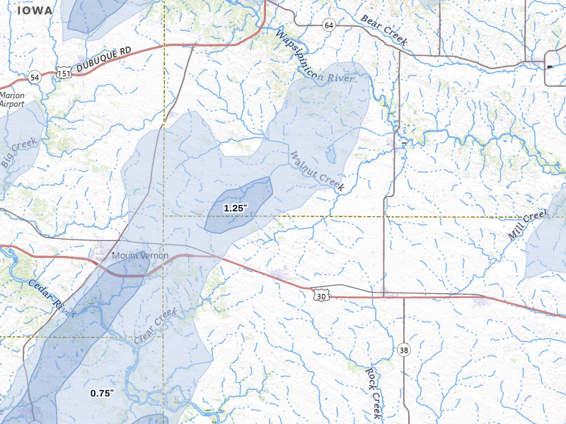NEXRAD radar-signature map of the hail over Mechanicsville, IA