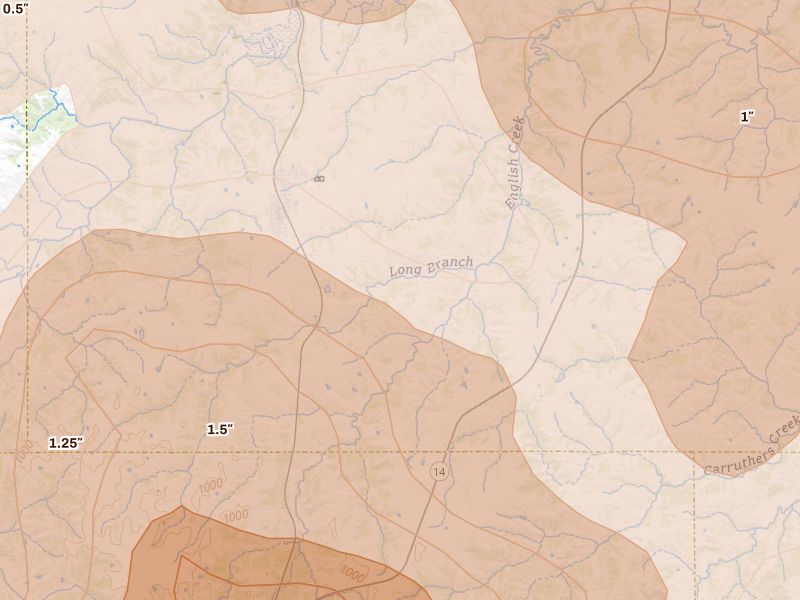 Radar-estimated hail-size map of the storm over Melcher Dallas, IA on Jun 5, 2026