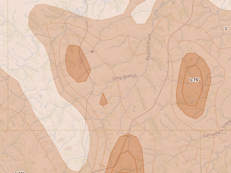 Radar-estimated hail-size map of the storm over Melcher Dallas, IA on Jun 11, 2026