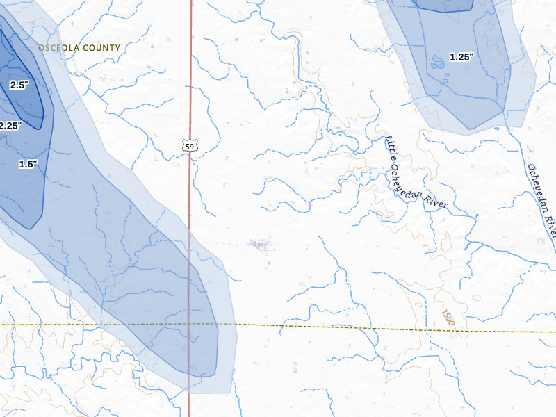 NEXRAD radar-signature map of the hail storm over Melvin, IA on Jul 4, 2026