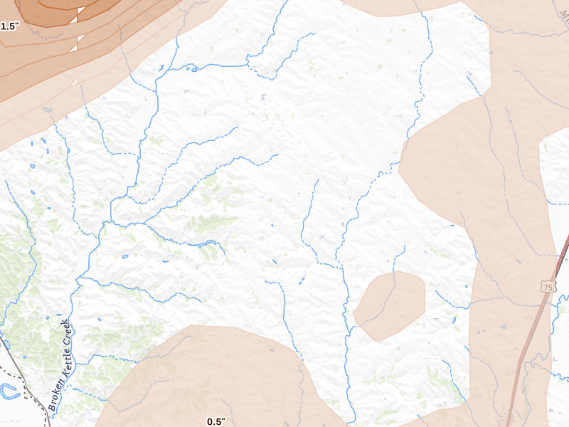 Radar-estimated hail-size map of the storm over Merrill, IA on May 17, 2026