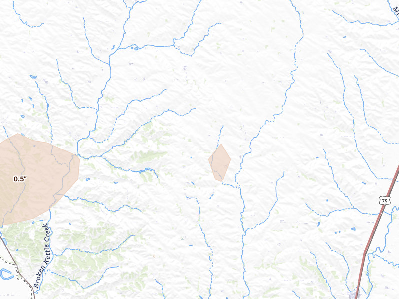 Radar-estimated hail-size map of the storm over Merrill, IA on Jun 29, 2026