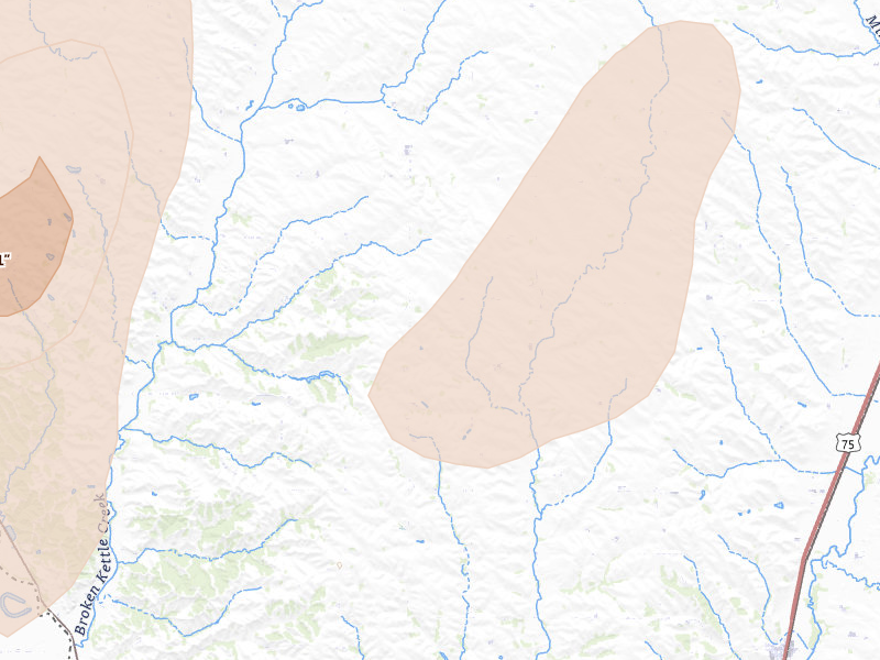 Radar-estimated hail-size map of the storm over Merrill, IA on Jul 2, 2026