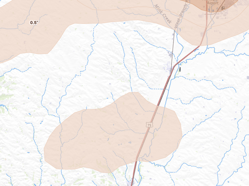 Radar-estimated hail-size map of the storm over Merrill, IA on Sep 1, 2026