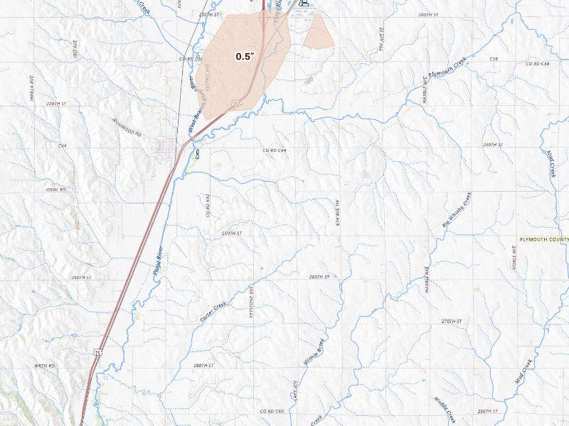 Radar-estimated hail-size map of the storm over Merrill, IA