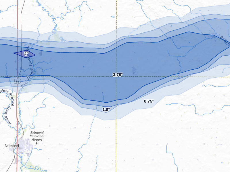 NEXRAD radar-signature map of the hail storm over Meservey, IA on May 15, 2026