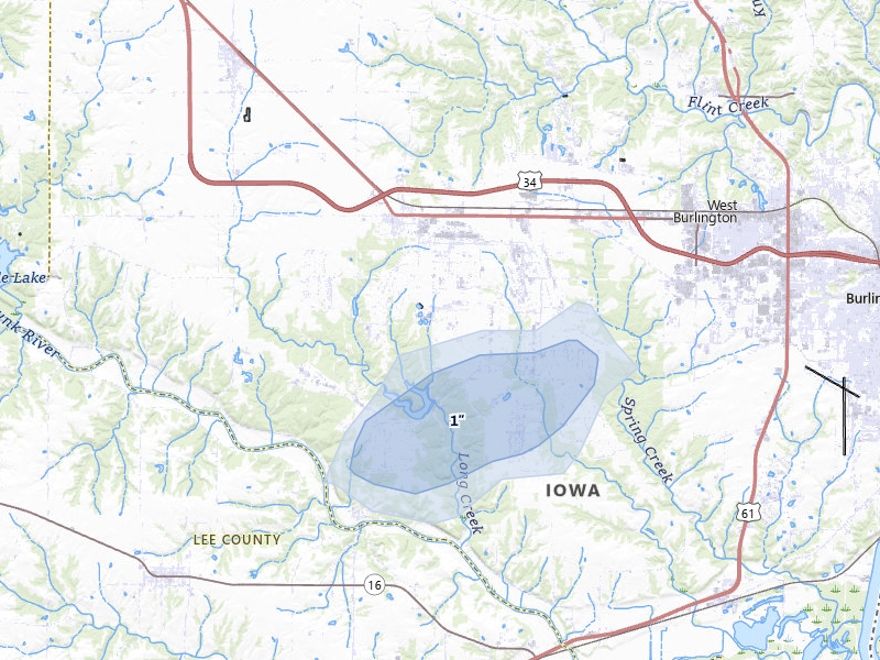 NEXRAD radar-signature map of the hail over Middletown, IA