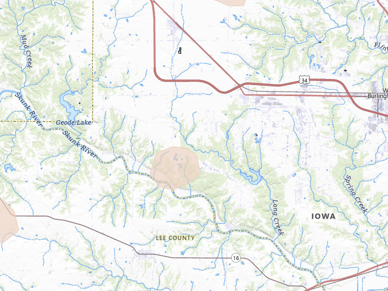 Radar-estimated hail-size map of the storm over Middletown, IA on Aug 19, 2026