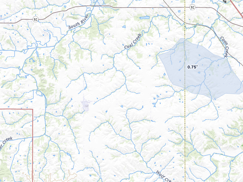 NEXRAD radar-signature map of the hail storm over Milo, IA on Jul 3, 2026