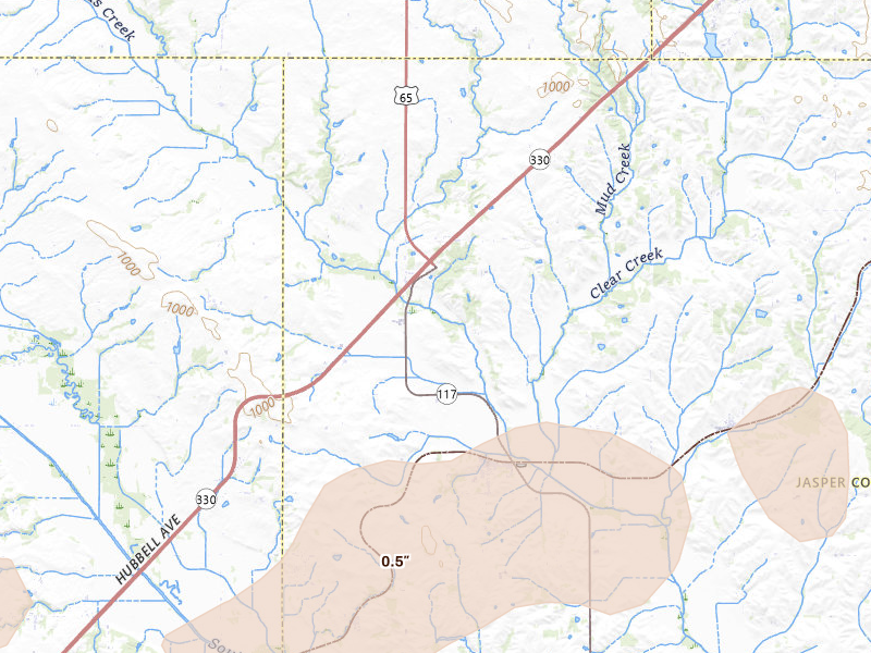 Radar-estimated hail-size map of the storm over Mingo, IA on Mar 30, 2026