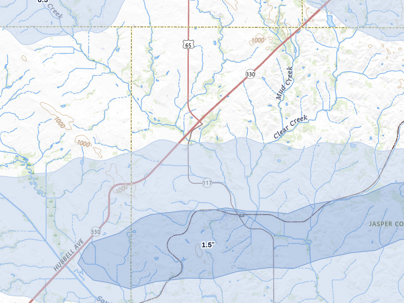 NEXRAD radar-signature map of the hail storm over Mingo, IA on Mar 30, 2026
