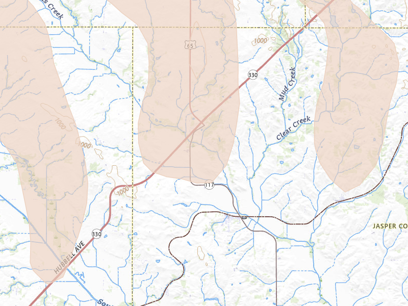 Radar-estimated hail-size map of the storm over Mingo, IA on Jun 11, 2026