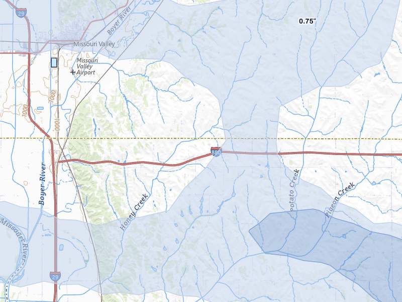 NEXRAD radar-signature map of the hail storm over Missouri Valley, IA on May 15, 2026