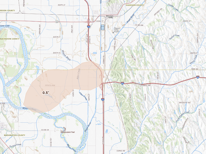 Radar-estimated hail-size map of the storm over Missouri Valley, IA