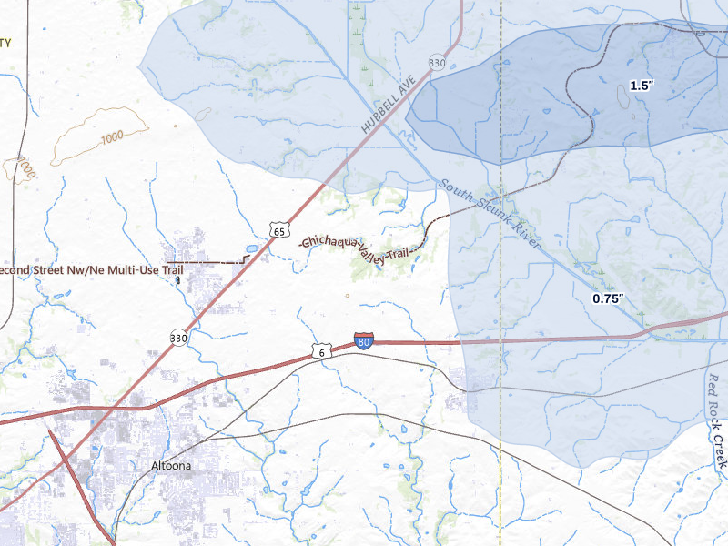 NEXRAD radar-signature map of the hail storm over Mitchellville, IA on Mar 30, 2026