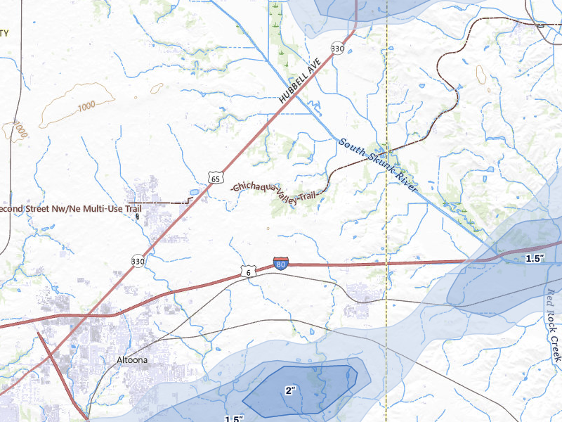 NEXRAD radar-signature map of the hail over Mitchellville, IA
