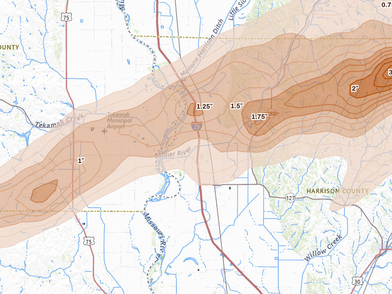 Radar-estimated hail-size map of the storm over Mondamin, IA