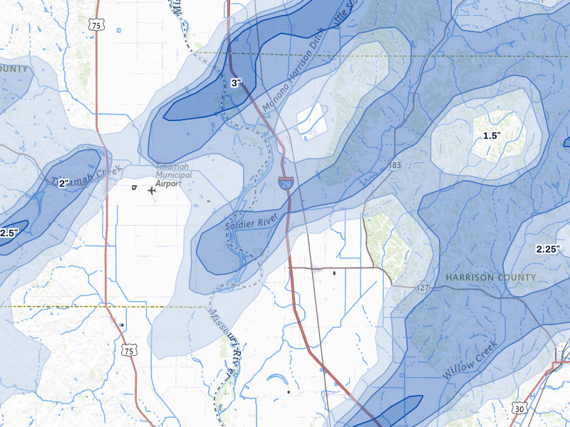 NEXRAD radar-signature map of the hail over Mondamin, IA