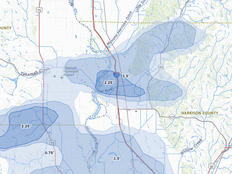 NEXRAD radar-signature map of the hail storm over Mondamin, IA on May 15, 2026