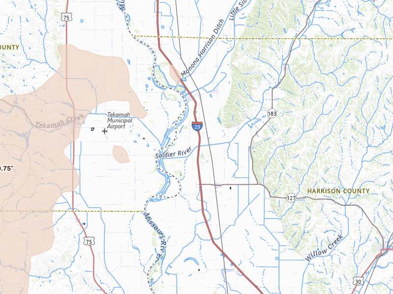 Radar-estimated hail-size map of the storm over Mondamin, IA on May 17, 2026