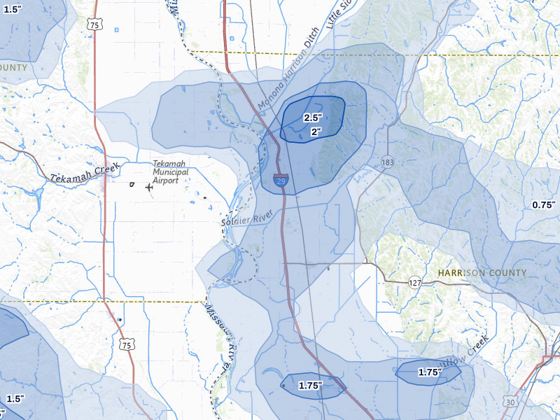 NEXRAD radar-signature map of the hail storm over Mondamin, IA on May 31, 2026
