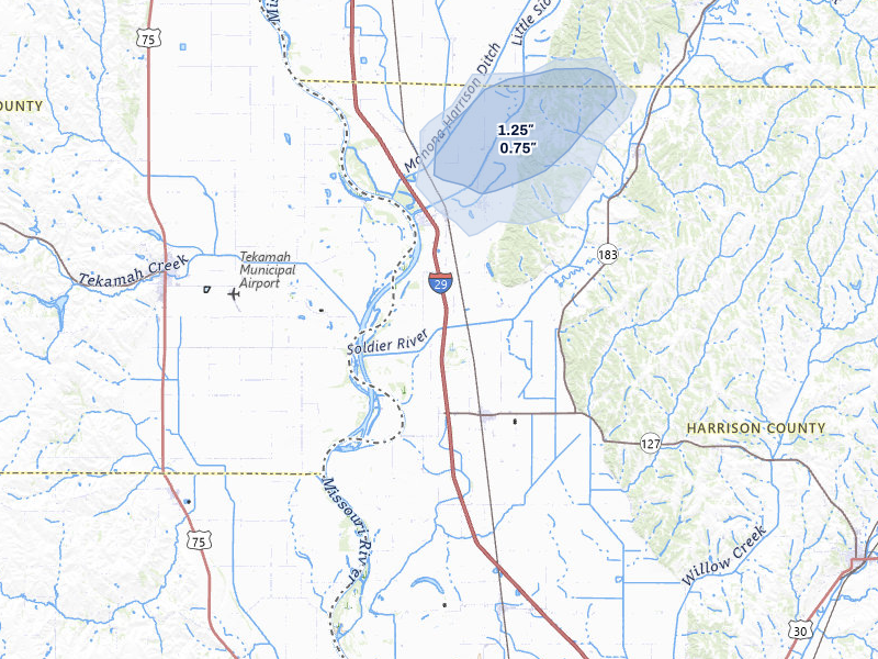 NEXRAD radar-signature map of the hail over Mondamin, IA