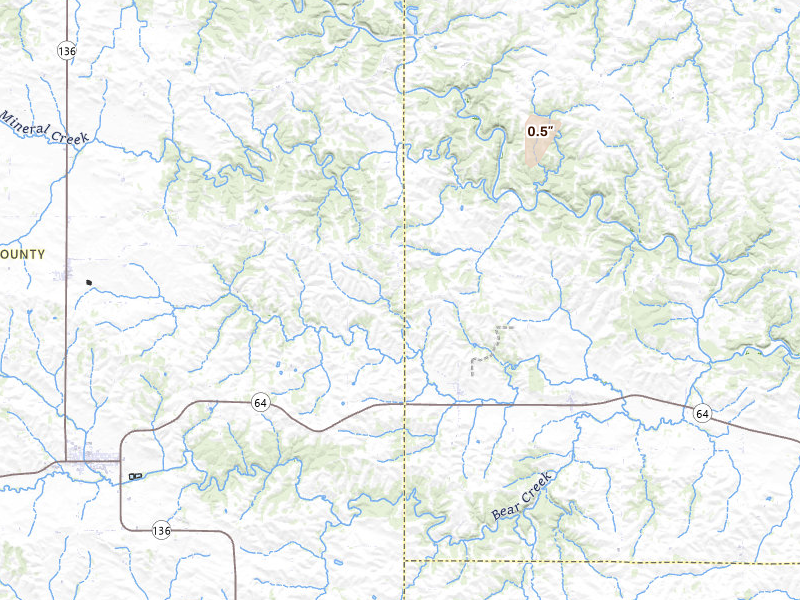 Radar-estimated hail-size map of the storm over Monmouth, IA on Jun 10, 2026