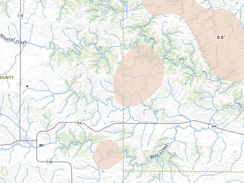 Radar-estimated hail-size map of the storm over Monmouth, IA on Jun 11, 2026