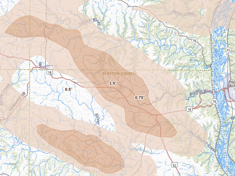 Radar-estimated hail-size map of the storm over Monona, IA