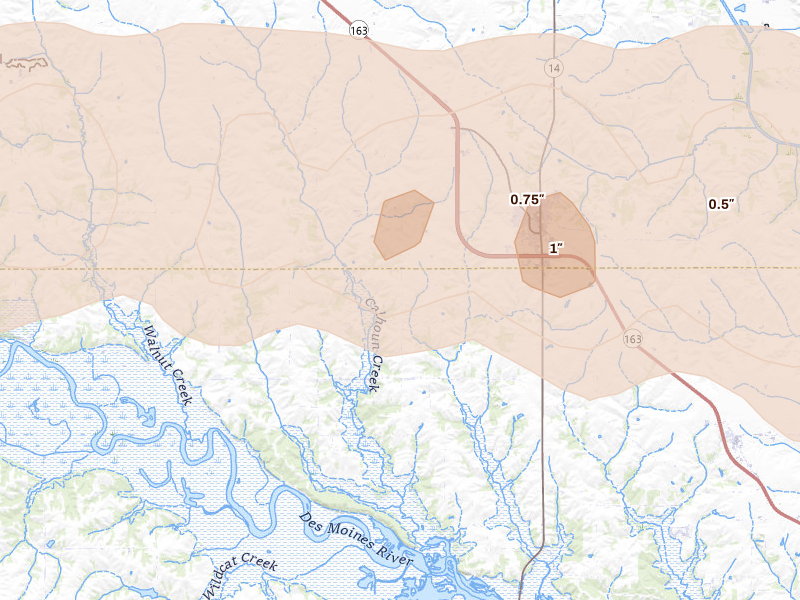 Radar-estimated hail-size map of the storm over Monroe, IA