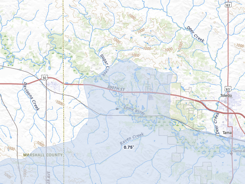 NEXRAD radar-signature map of the hail storm over Montour, IA on Mar 30, 2026