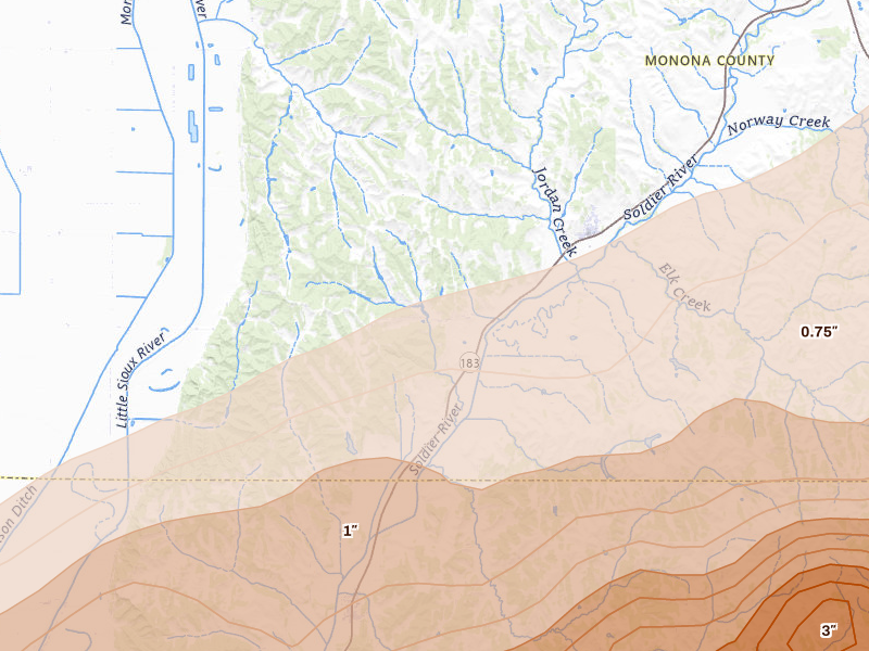 Radar-estimated hail-size map of the storm over Moorhead, IA