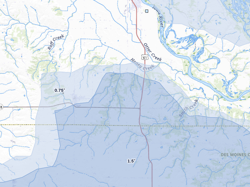 NEXRAD radar-signature map of the hail storm over Morning Sun, IA on May 4, 2026