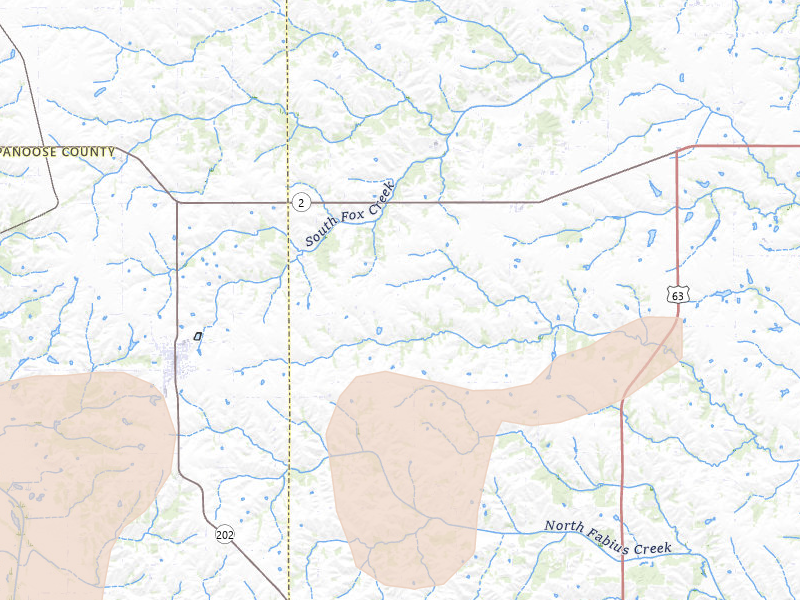 Radar-estimated hail-size map of the storm over Moulton, IA on Jun 10, 2026