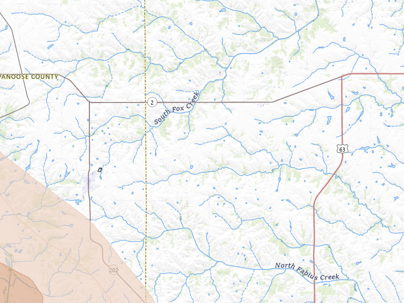 Radar-estimated hail-size map of the storm over Moulton, IA on Jul 20, 2026