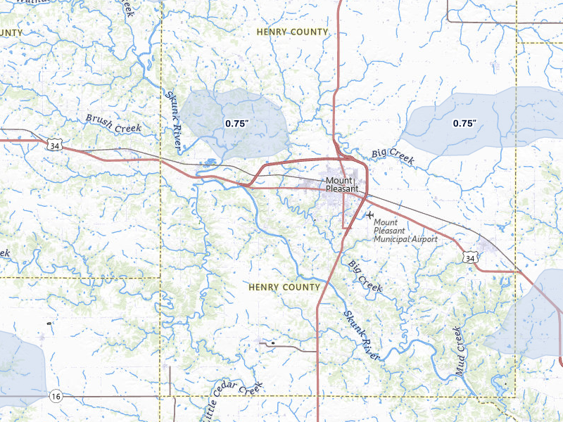 NEXRAD radar-signature map of the hail storm over Mount Pleasant, IA on May 15, 2026