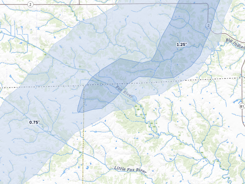 NEXRAD radar-signature map of the hail storm over Mount Sterling, IA on Mar 5, 2026