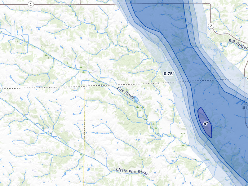 NEXRAD radar-signature map of the hail storm over Mount Sterling, IA on Aug 7, 2026