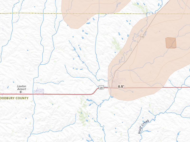 Radar-estimated hail-size map of the storm over Moville, IA on Apr 13, 2026