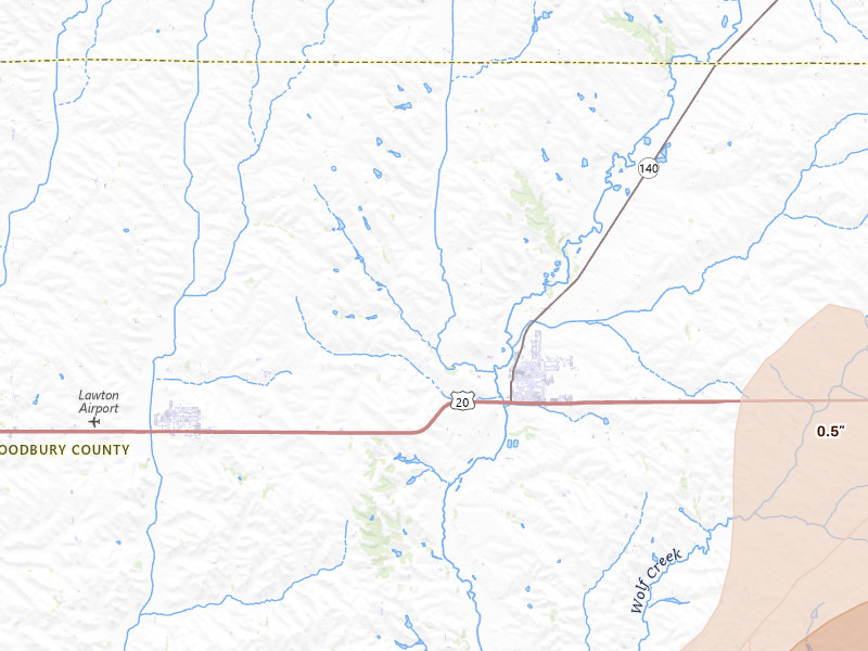 Radar-estimated hail-size map of the storm over Moville, IA on May 18, 2026