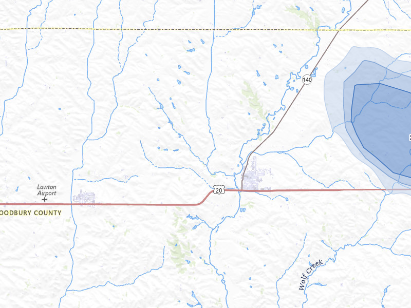 NEXRAD radar-signature map of the hail storm over Moville, IA on Jul 8, 2026
