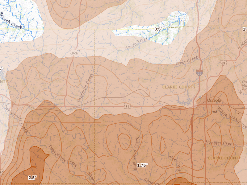 Radar-estimated hail-size map of the storm over Murray, IA on Jun 11, 2026