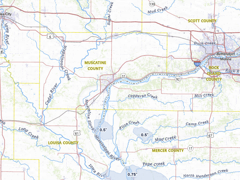 NEXRAD radar-signature map of the hail storm over Muscatine, IA on Mar 26, 2026