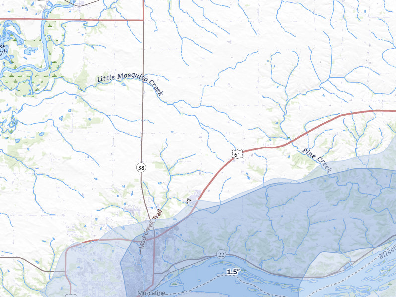 NEXRAD radar-signature map of the hail storm over Muscatine, IA on Mar 30, 2026