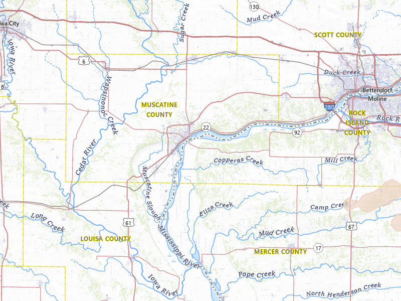 Radar-estimated hail-size map of the storm over Muscatine, IA on Jun 5, 2026