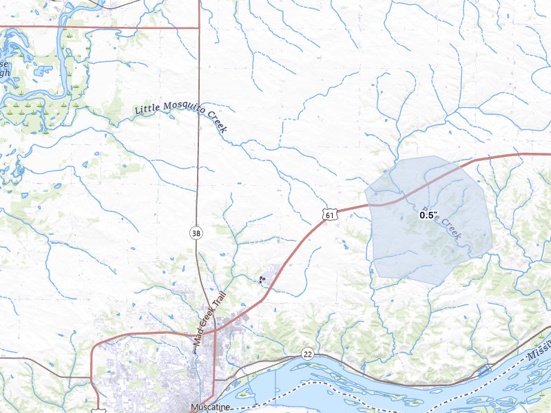 NEXRAD radar-signature map of the hail storm over Muscatine, IA on Jun 5, 2026