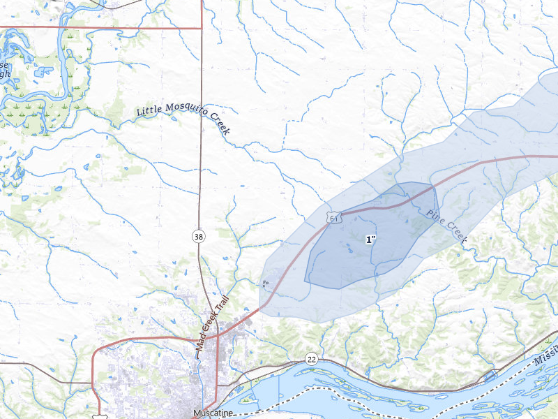 NEXRAD radar-signature map of the hail over Muscatine, IA
