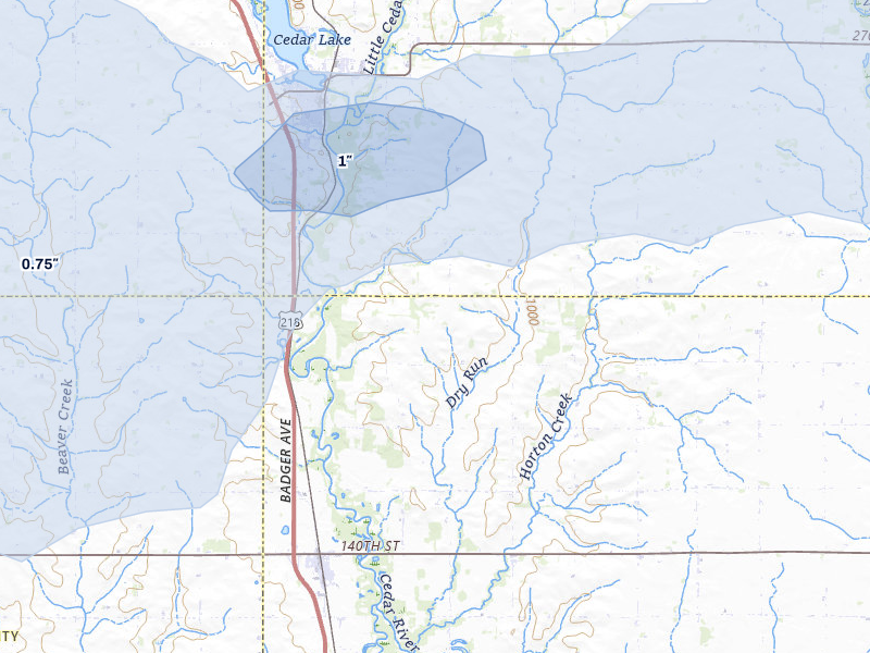 NEXRAD radar-signature map of the hail storm over Nashua, IA on May 15, 2026