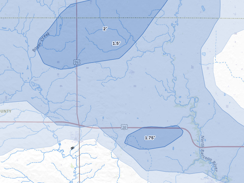 NEXRAD radar-signature map of the hail storm over Nemaha, IA on May 15, 2026